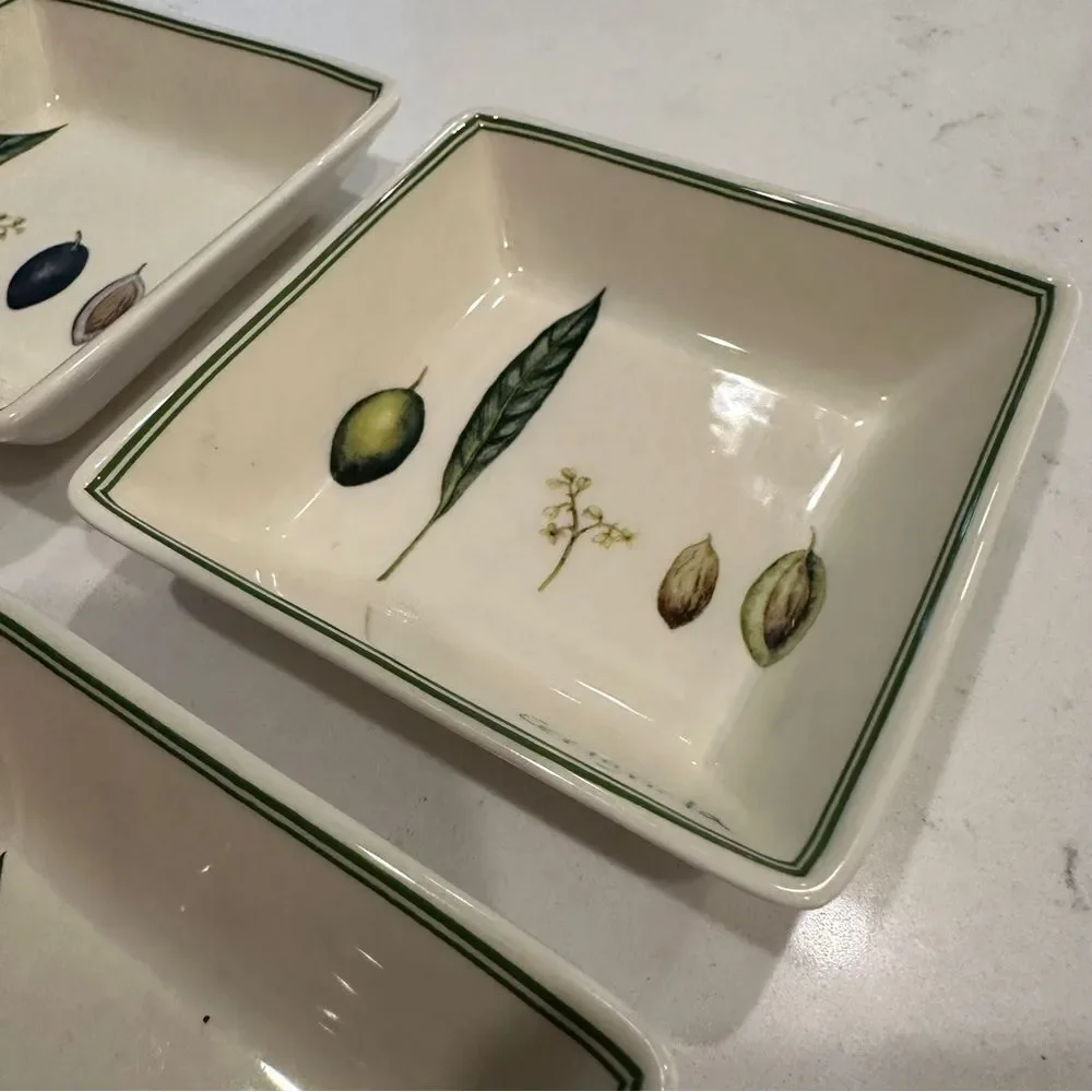 William Sonoma | four (4)  olive bowls trays serving botanical olive collection